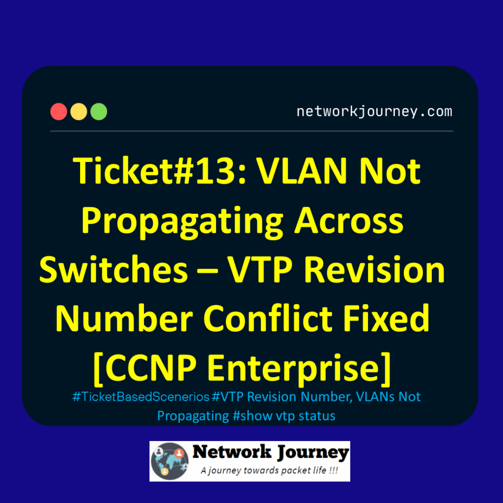 Ticket#13: VLAN Not Propagating Across Switches – VTP Revision Number Conflict Fixed [CCNP Enterprise]