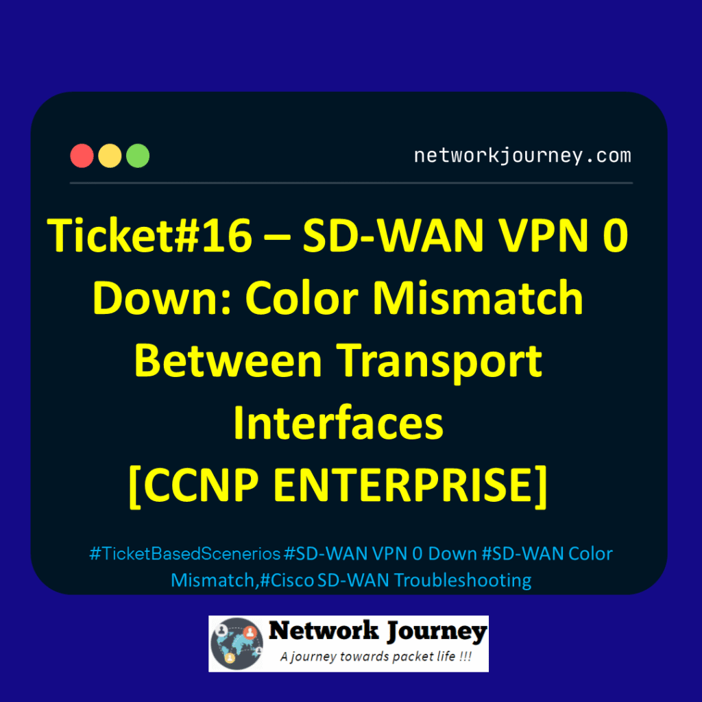 Ticket#16 – SD-WAN VPN 0 Down: Color Mismatch Between Transport Interfaces [CCNP ENTERPRISE]