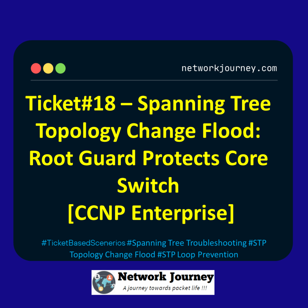 Ticket#18 – Spanning Tree Topology Change Flood: Root Guard Protects Core Switch [CCNP Enterprise]