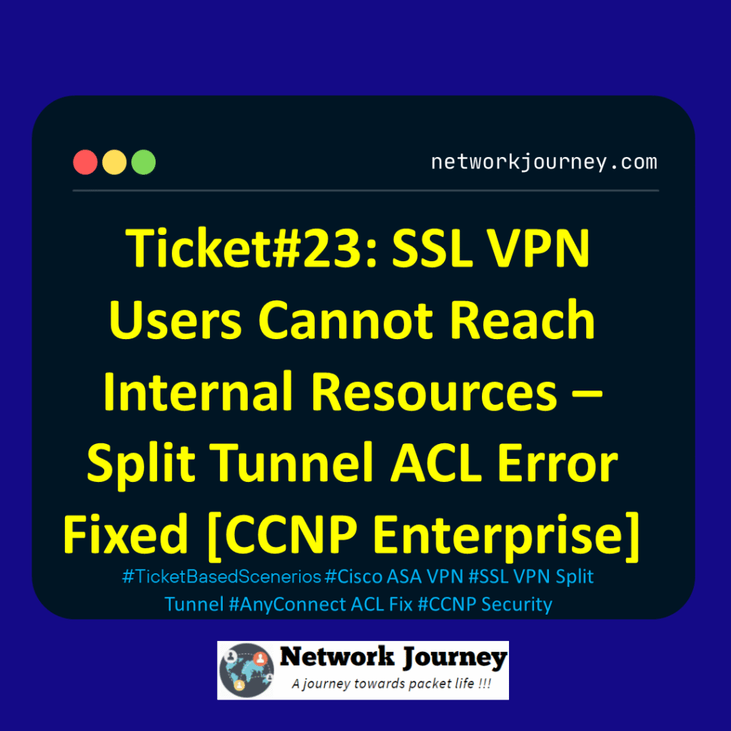 Ticket#23: SSL VPN Users Cannot Reach Internal Resources – Split Tunnel ACL Error Fixed [CCNP Enterprise]