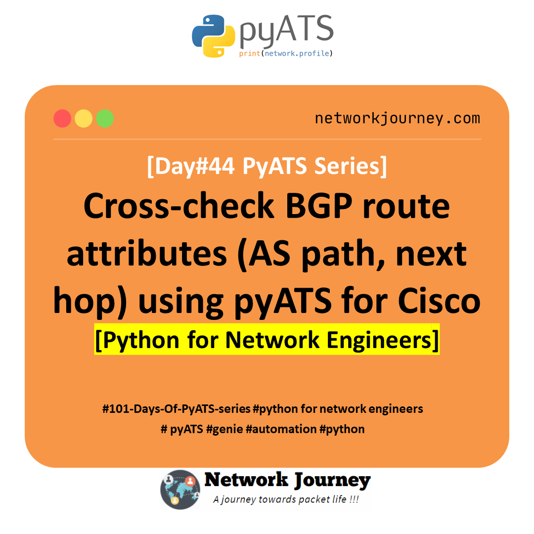[Day #44 Pyats Series] Cross-check BGP route attributes (AS path, next hop) using pyATS for Cisco [Python for Network Engineer]